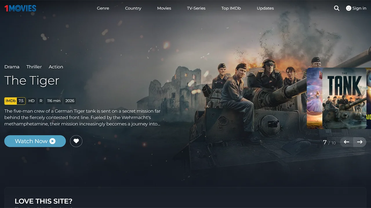 1Movies homepage preview